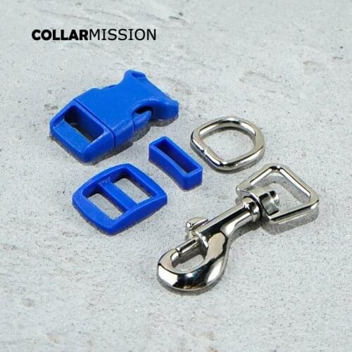 Plastic buckle+Tri-Glid+square keeper+D ring+metal dog clasp/set)Plating 15mm dark blue DIY dog collar accessories