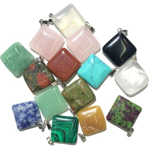Natural Stone Pendantsr Square shape Agates Lucky Stone Pendantsr DIY bracelet necklace Accessories for Jewelry Making 20mm