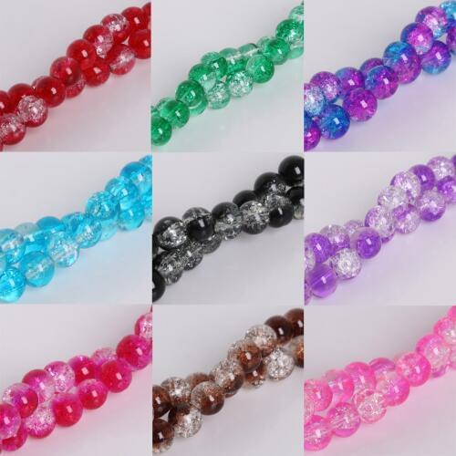 Size:4/6/8/10mm Beads Two-Tone Color Round Glass Crackle Beads Loose Spacer Beads For Jewelry Making DIY Bracelet & Necklace