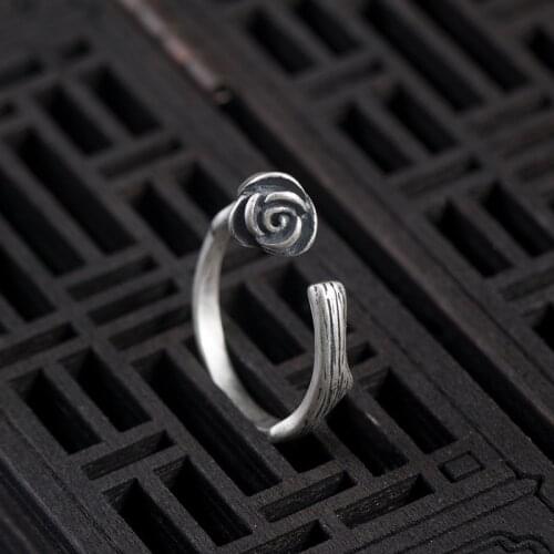 Real 925 Sterling Silver open Ring ins tide retro cold style palace rose opening ring Chinese style jewelry wholesale
