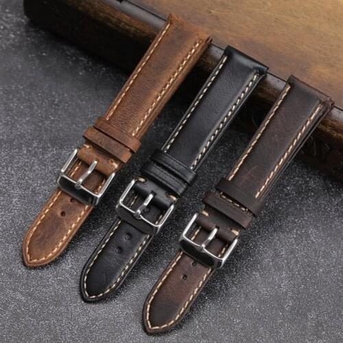 Hand-Made Leather Watchband 18 20 22MM Brown Black Retro Style Suitable For Mens Soft Strap, Italian Top Layer Cowhide
