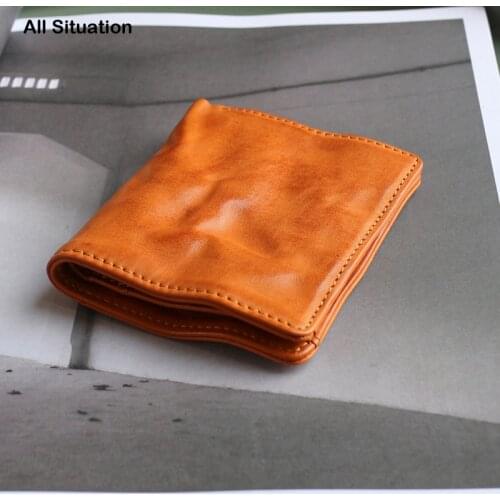 Luxury Mini Short Wallets Male First Layer Cow Leather Top End Vintage Bifold Purses Ladies Simple Retro Hasp Credit Card Bags