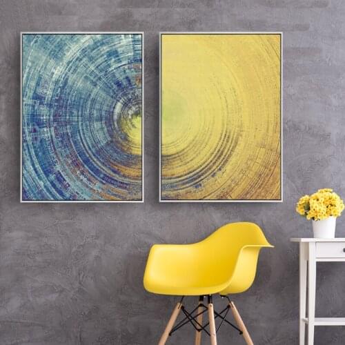 Self-adhesive Wall Stickers Abstract Blue Meets Yellow Circle Wall Art Posters Print Home Decor Wallpapers Room Decoration