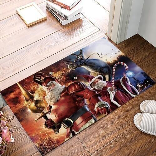 Merry Christams Elk And Santa Bath Rugs Christmas Doormat Non-Slip Door Mat Carpet Bathroom Accessories Customizable