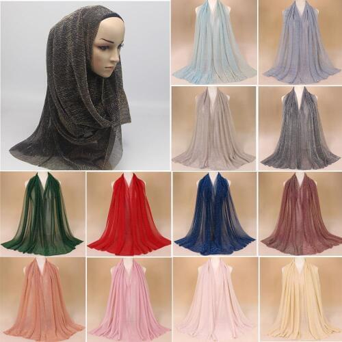 Women Bubble Scarf Hijab Wrap Solid Color Shawls Headband Muslim Hijabs Scarves Scarf Crinkle Wrinkle Glitter 23 Colors 200*75cm