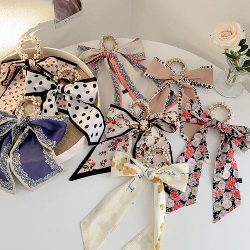 Girl Tying Hair Silk Scarf Headband Hair Rope With Streamer Rubber Band Female Head French Small Silk Scarf Hair Ring Head Rope