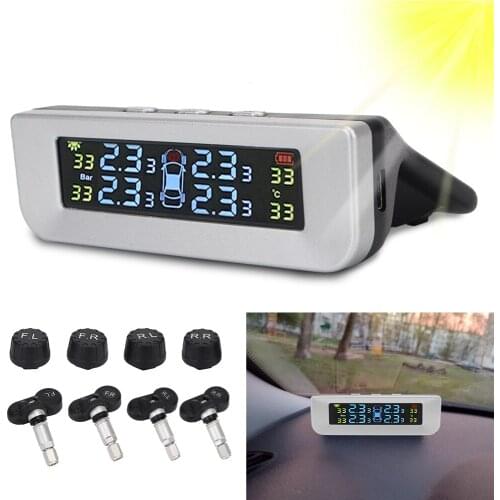 Tyre Pressure Monitoring System Digital LCD Display Solar USB Power 4pcs External/Interior Sensors Newest TPMS Car Accessories