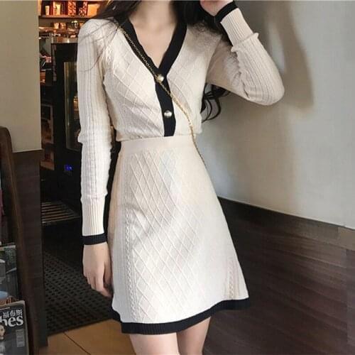 Sweater Two Piece Set Cardigan Skirt And Top Knit Winter Clothes Women Autumn Kurtki Damskie Pink Outfit Abrigos Mujer Elegante