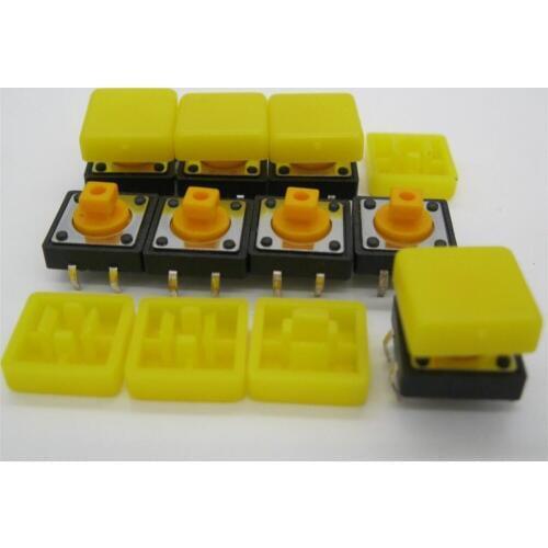 60PCS B3F-4055 Tactile Touch Push Button Switch Momentary 12*12*7.3MM tact Micro switch button + 60PCS yellow colors Tact Cap