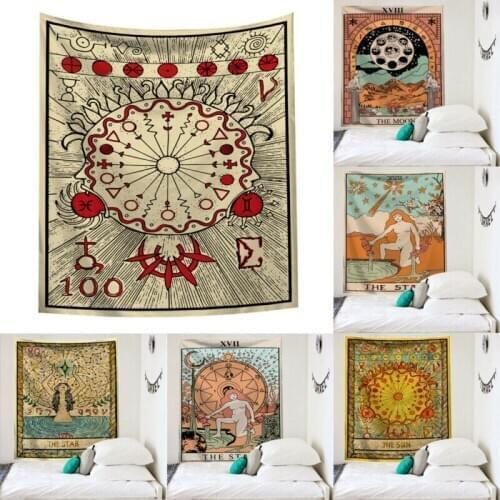 Tarot Tapestry Sun Divination Wall Hanging Mysterious Art Decoration Tapestry Hippie Bedroom Blanket Bedspread Dorm Home Decor