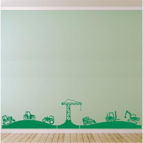 Tractor, Diggers & Crane Landscape for Boys bedroom. Vinyl wall art decal sticker. Any colour and size A14-007