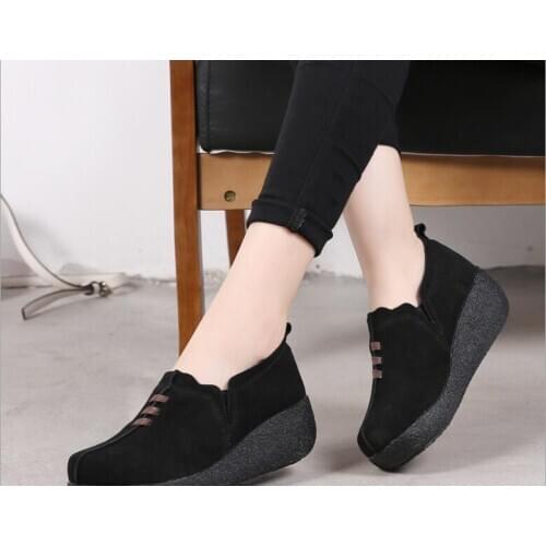 Women Flats shoes Platform Loafers Ladies Elegant suedes Thick bottom increased Shoes Woman Autumn Slip On Casual Womens Shoes