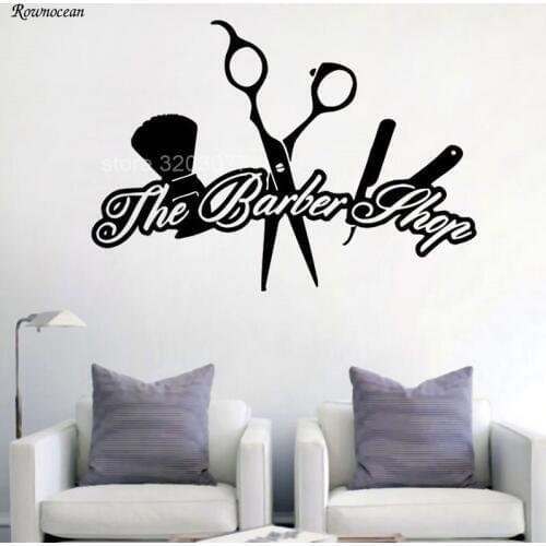 The Barber Shop Creative Design Vinyl Wall Stickers Hairdressing Barber Tools Decor Waterproof Removable Haircut Wall Decal BA17