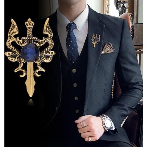 Vintage Animal Dragon Brooch Pin Crystal Badge Corsage Suit Coat Collar Pins Luxulry Jewelry Brooches for Men Accessories