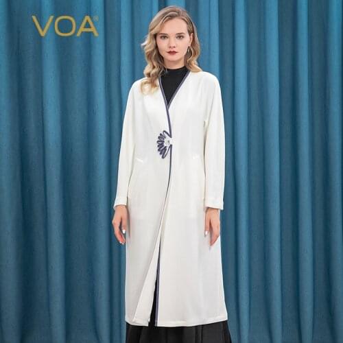 VOA60 60m/m Silk Frosted White V-neck Impact Arch Stitch Technology One Button Spring Windproof Long Windbreaker FE32 Autumn