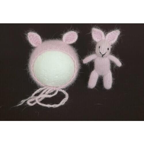 Knit Bunny Hat Knit Fluffy Newborn Bunny Hat Fuzzy Animal Toy Knitted Rabbit Stuffed Toys Newborn Photography Props Angora Hat