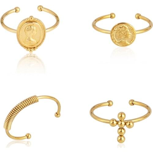 Womens Rings Geometry Ring Stainless Steel Rings Open Ring for Women Jewelry Gift Accessories Adjustable Stainless Rings