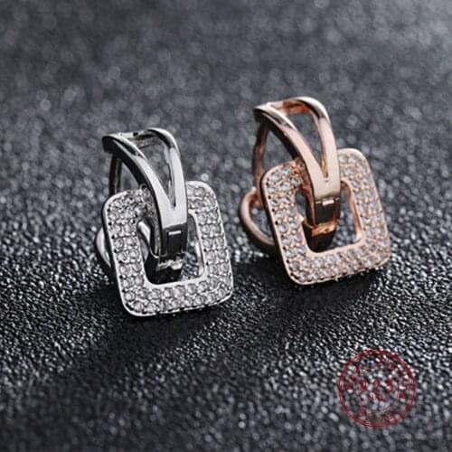 New Silver Color Dazzling Upscale Earrings Mosaic CZ Zircon Square Stud Earrings For Women Oorbellen Brincos Pendientes