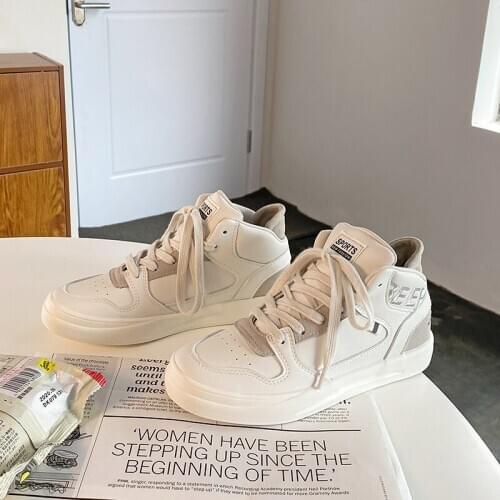 New High Top White Shoes Womens Student Casual Board Shoes Running Sports Fashion Cute Lace Up Sneakers