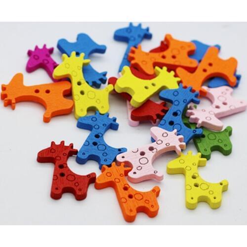 100pcs/lot Colorful Giraffe Flatback Buttons, Kids Wood Button Craft, Scrapbooking Wood Craft MS 006
