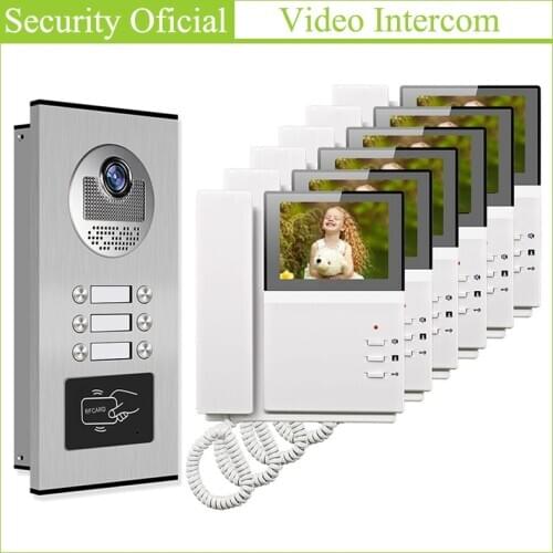 1V6 Network Cable Connection Multi Apartments Building Video Intercom Waterproof Outdoor Doorbell Video Intercom with RFID Card