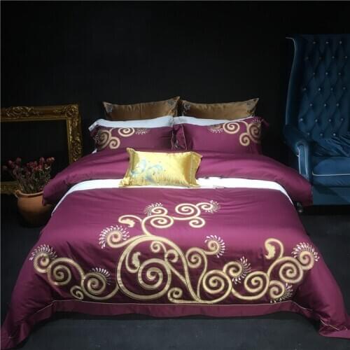 4pcs blue Queen King Luxury Royal Wedding Bedding sets 120S Egyptian cotton Embroidery Boho Duvet cover Bed sheet set Pillowcase