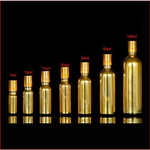 5/10/15/20/30/50/100ml gold plated glass bottle container,essentical oil bottle refillable cosmetics bottles