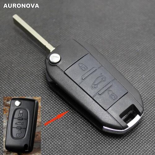 AURONOVA New Upgrade Folding Key Shell for Peugeot 307 308 408 3 Buttons Remote Car Key Case Side Groove Blade