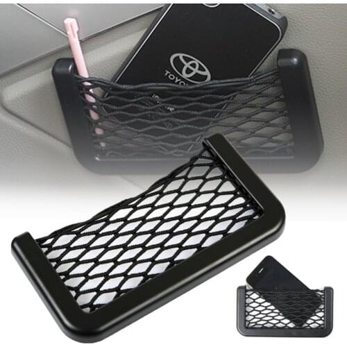 Car Organizer Storage Bag Net Seat Side Back Storage Net Self-Adhesive Net Pocket Phone Holder Car Accessories Universal