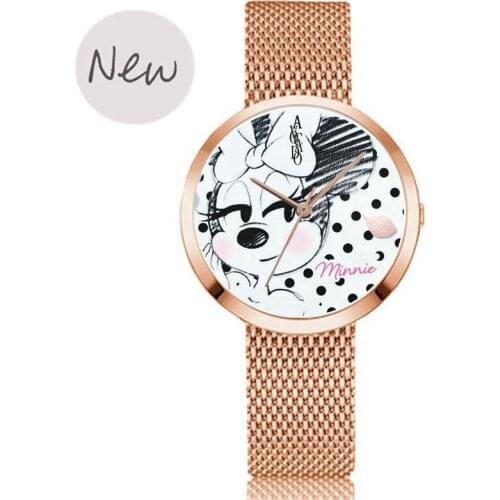 Disney Minnie Cartoon children watch Mickey Mouse Golden student Alloy mesh belt Quartz watches girl Accessory watch Watch gift