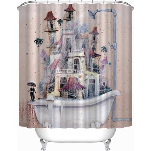Chaplin Castle Bathtub Design Shower Curtain Bathroom Waterproof Mildewproof Polyester Fabric With 12 Hooks 180cm*180cm