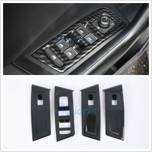 For Volkswagen For VW T-Roc TROC 2018-2020 Interior Carbon Fiber Look Door Armrest Panel Window Switch Lift Buttons Cover Trim