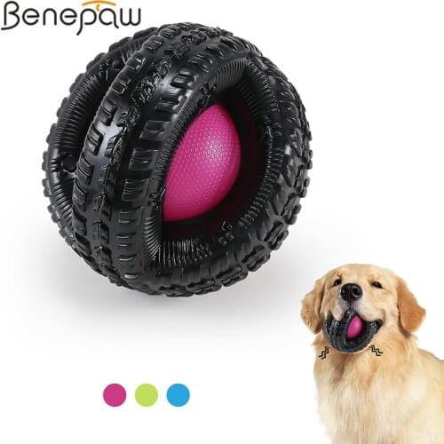 Benepaw Durable Rubber Toy Dog Ball Eco-friendly Squeaker Tire Pattern Puppy Pet Toys Interactive For Fetch Game Dental Care