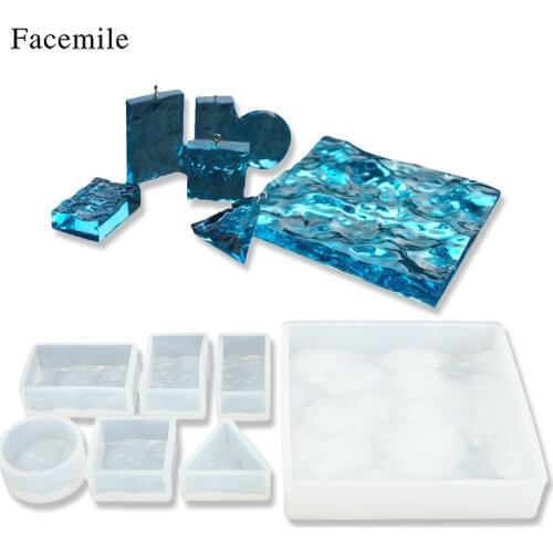 Facemile 7 Desings Water Wave Silicone Jewelry Pendant Mold Casting Mould Jewelry Making DIY Craft Tool Cake Decor Embossed Mold
