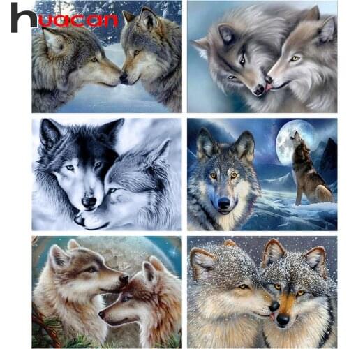 Huacan Diamond Painting Kit Lovers Wolf Diamond Embroidery Cross Stitch Animal Full Mosaic Handmade Gift