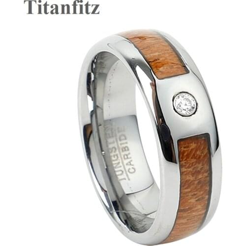 Classic wooden 100% tungsten carbide ring 8mm jewelry wedding band finger rings for men and women with stones