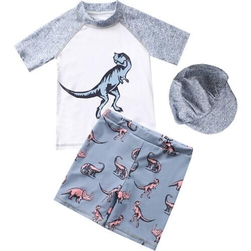 Swimsuit boy split swimsuit dinosaur boy middle and small children hooded short-sleeved hot spring vacation baby swimsuit