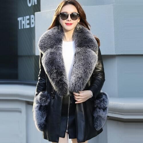 Winter Women Down Jackets Warm Thick Outerwear Fur Collar Female Parkas PU Jackets High Imitation Leather Jacket 7XL Size Parkas