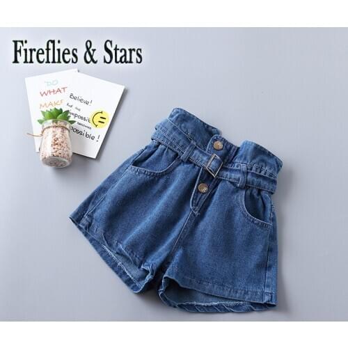 Summer girls jeans baby hot shorts kids denim shorts children bottoms streetwear bud high waist waistband button 2 to 9 yrs