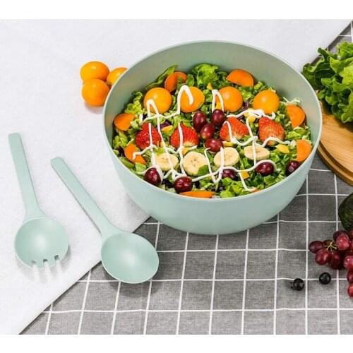 Mixing Bowls Solid Bamboo Salad Wooden Bowl with Bamboo Lid Spoon Bamboo Fiber Salad Bowl Large 9.8 Inches