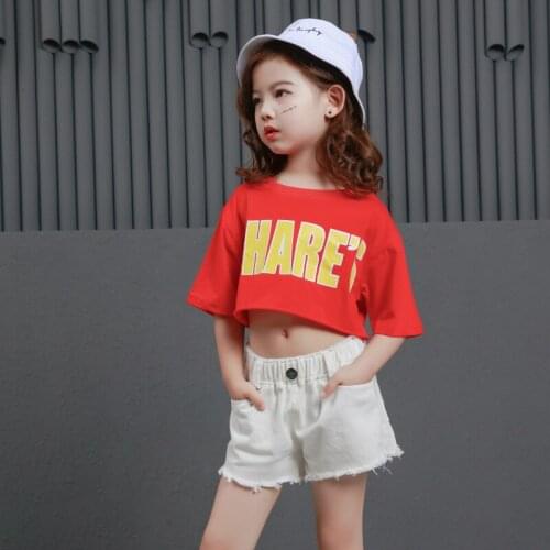 Fashion Summer Girls Hip Hop Clothes Jazz Dance Costumes Kids Short Sleeve Shorts Outfits Child Clothes Set Teen Girls Tracksuit