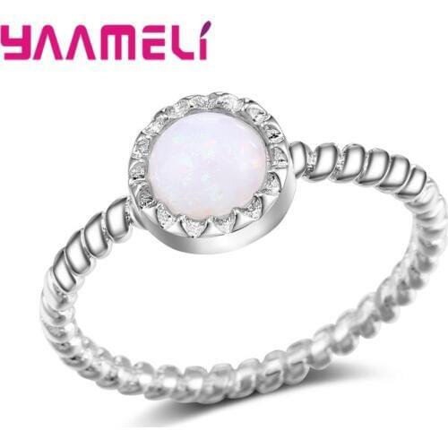 Fashion Round Stone Rings For Girl 925 Sterling Silver Accessories Beautiful Vintage Gift With Opal Top Quality Jewelry