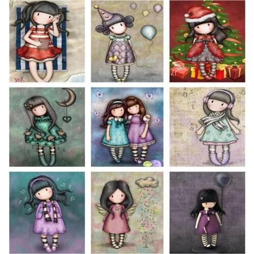 DIY 5D Diamond Painting Cartoon Little Girl Picture Full Round Diamond Embroidery Mosaic Cross Stitch Kits Home Wall Decor Gift