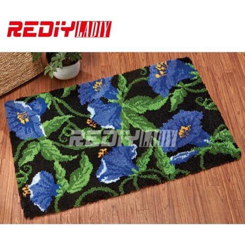 Latch Hook Rug Kits Unfinished Crocheting Tapestry 3D Yarn Needlework Cushion Sets for Embroidery Carpet Blue Morning Glory Mat