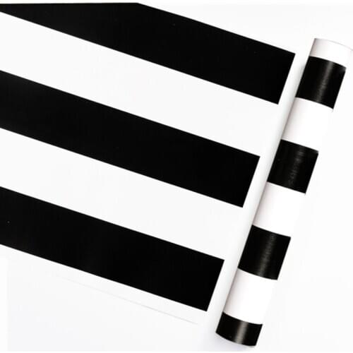 Modern 45cmx10m PVC Black White Striped Self-adhesive Wallpaper Contract Wall Sticker for Kitchen Bathroom Furniture Hou