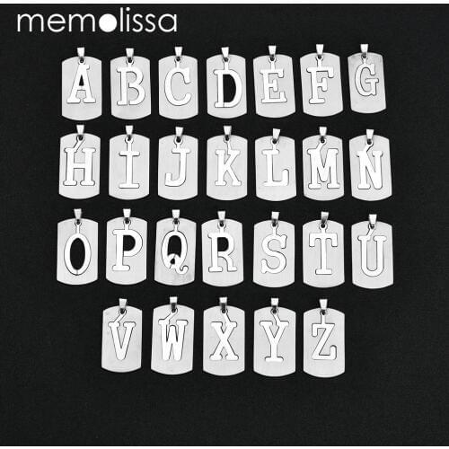 MeMolissa Hot Sale A-Z Alphabet 19.7"(50cm) Letter Necklaces Pendants Initial Square Necklace Color Stainless Steel