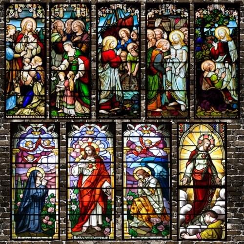 Privacy Stained Glass Film Church Religious Art Window Stickers PVC Self-adhesive Classic European Christian Film