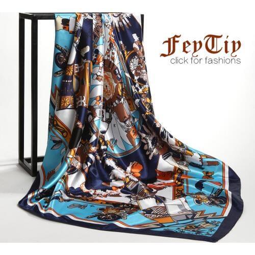 Fashion Scarves for Women Print Silk Satin Hijab Scarf Female Square Shawl Luxury Brand Head Scarfs For Ladies Shawls 90cm*90cm