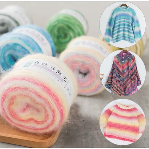 100g Soft Mohair Yarn Gradient Color Wool Blended Yarn for Hand Knitting Scarf Shawl blanket Weaving Crochet Yarn