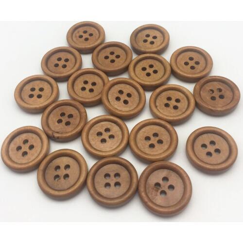 50pcs 18mm Brown Wood Round Buttons 4 Holes Sewing Accessories Embellishments Crafts For Scraf Bags Decorations